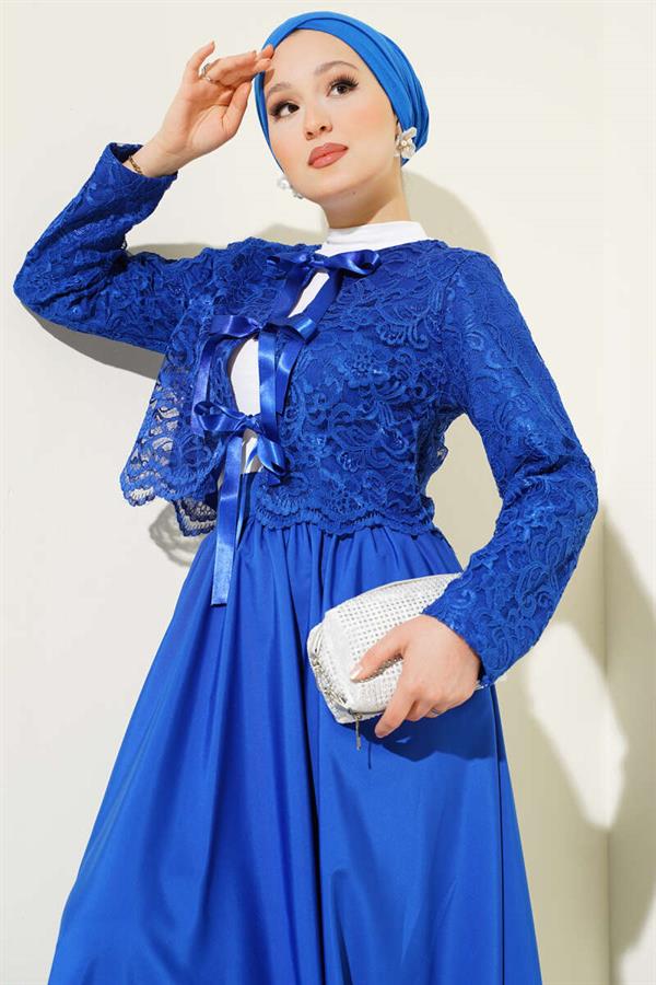 Lace Bow Tie Skirted 2 Piece Set Saxe