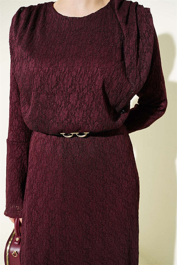 Burgundy Dress with Lace Belt