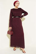 Burgundy Dress with Lace Belt