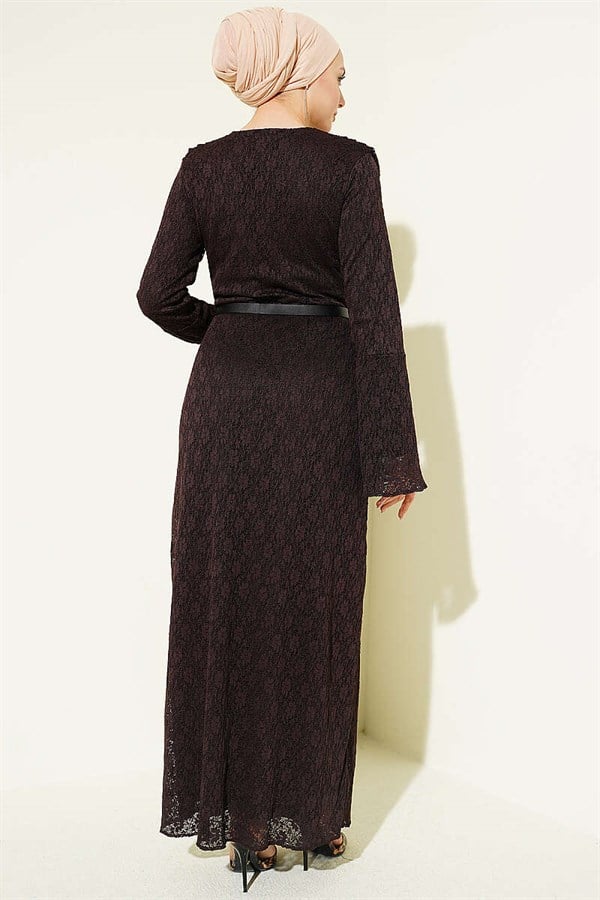 Lace Belted Dress Coffee