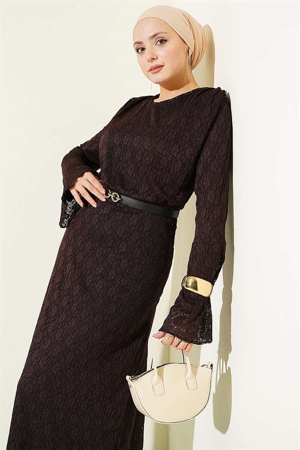 Lace Belted Dress Coffee