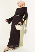 Lace Belted Dress Coffee