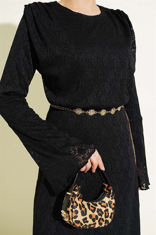 Lace Belted Dress Black