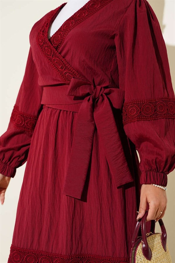 2 Piece Set with Lace Trim and Front Tie, Burgundy