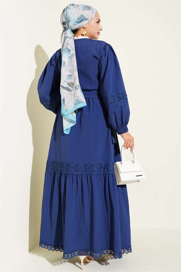 Navy Blue 2 Piece Set with Lace Trim and Front Tie