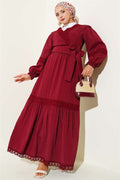 2 Piece Set with Lace Trim and Front Tie, Burgundy