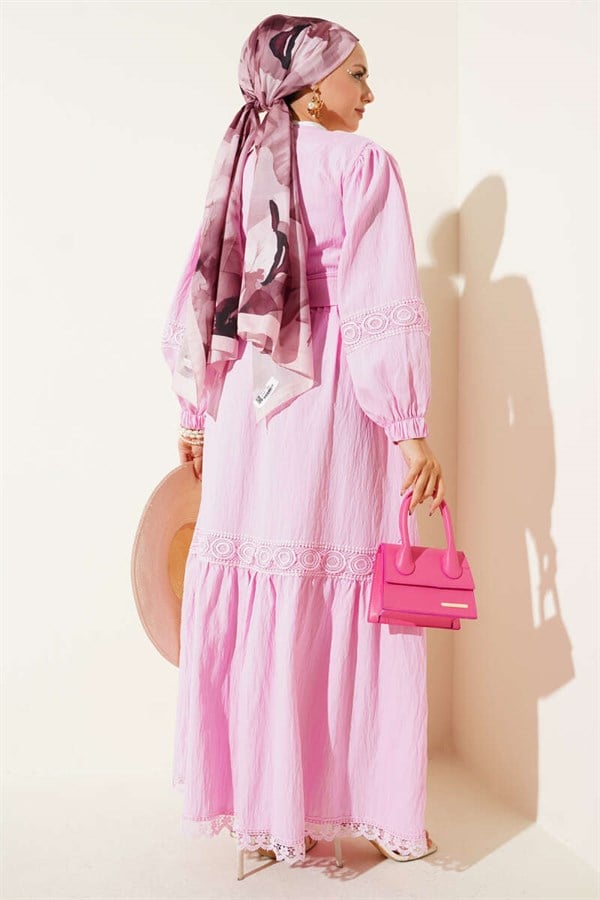 Pink 2 Piece Set with Lace Front Tie