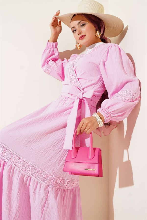 Pink 2 Piece Set with Lace Front Tie