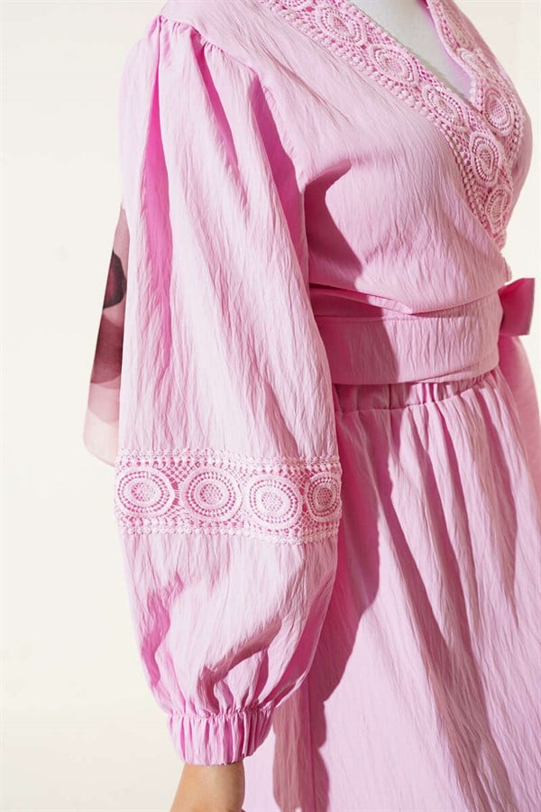 Pink 2 Piece Set with Lace Front Tie