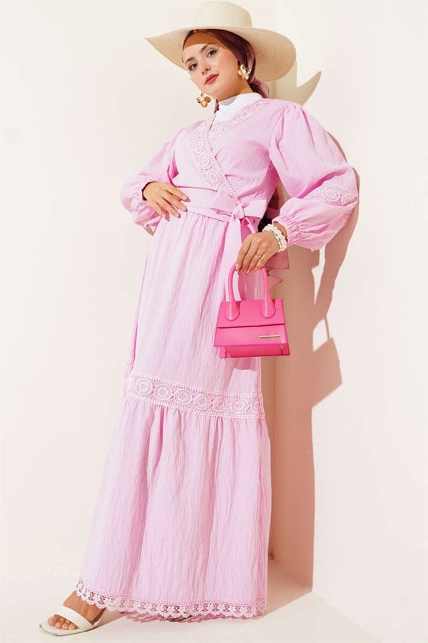 Pink 2 Piece Set with Lace Front Tie