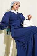 Navy Blue 2 Piece Set with Lace Trim and Front Tie