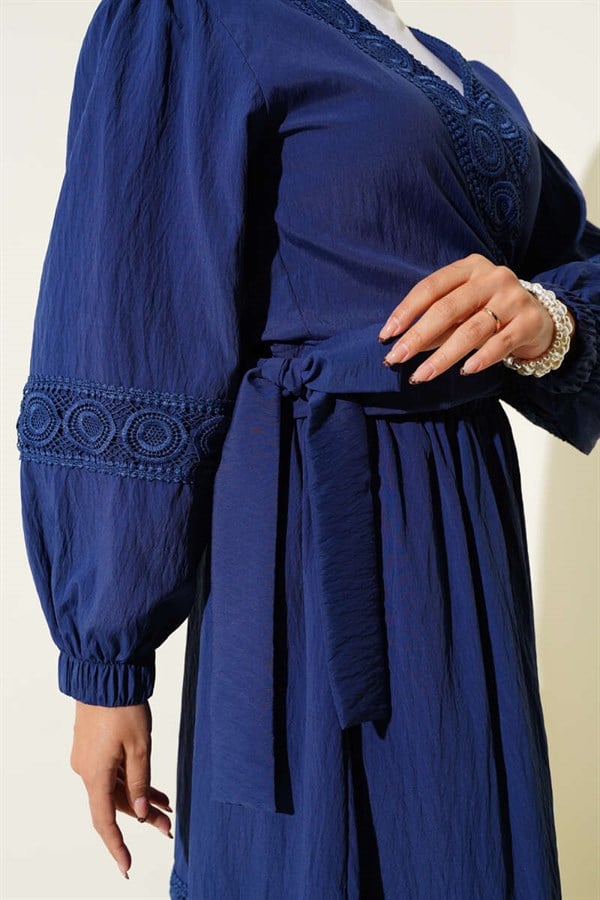 Navy Blue 2 Piece Set with Lace Trim and Front Tie