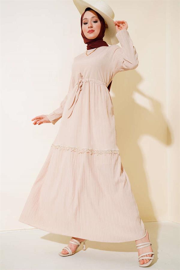 Lace Tunnel Dress Beige