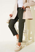 Skinny Leg Elastic Waistband Pullover Trousers Khaki