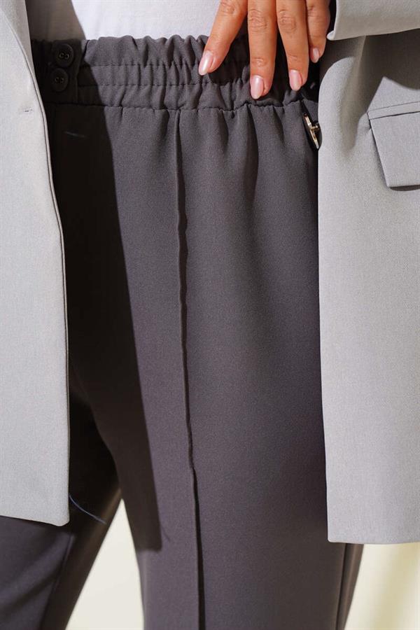 Slim Leg Elastic Waistband Trousers in Slate Gray