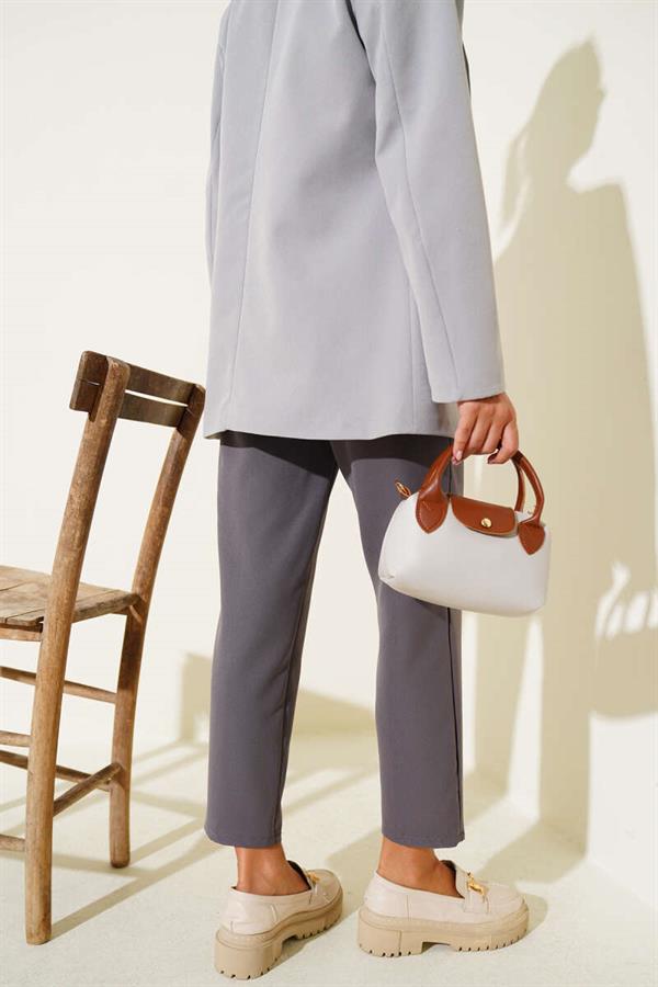 Slim Leg Elastic Waistband Trousers in Slate Gray