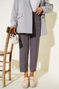 Slim Leg Elastic Waistband Trousers in Slate Gray