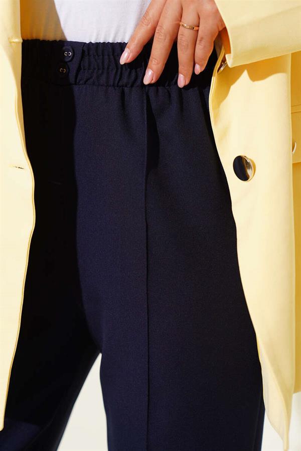 Skinny Leg Elastic Waistband Trousers Navy Blue