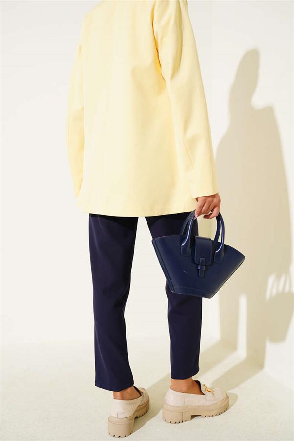 Skinny Leg Elastic Waistband Trousers Navy Blue