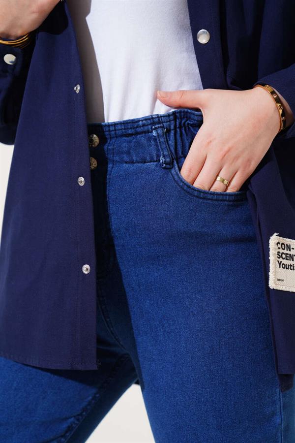 Skinny Leg Elastic Waist Jeans Blue