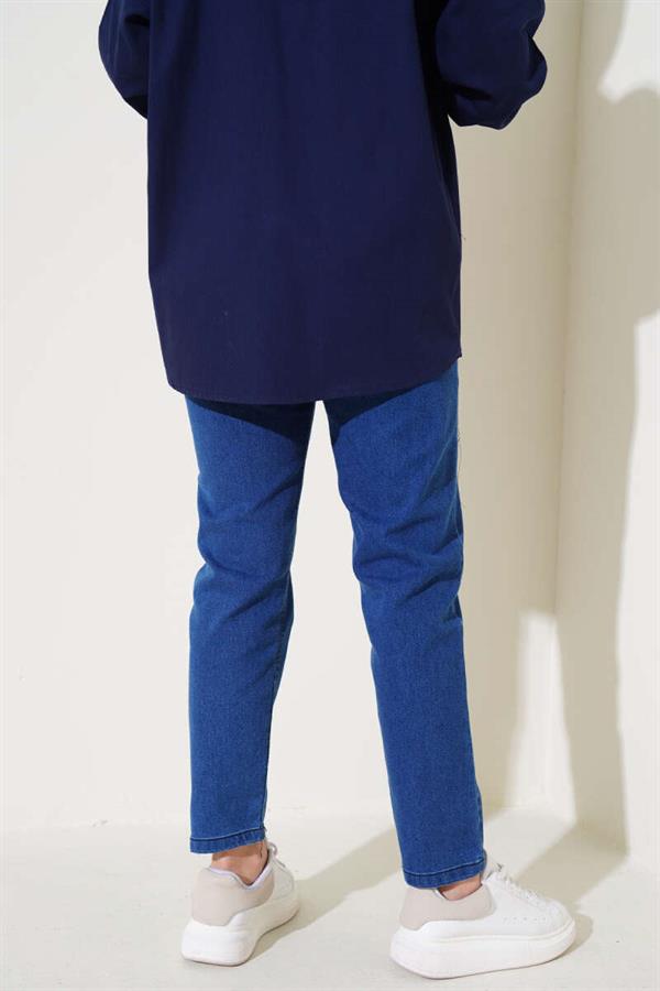 Skinny Leg Elastic Waist Jeans Blue