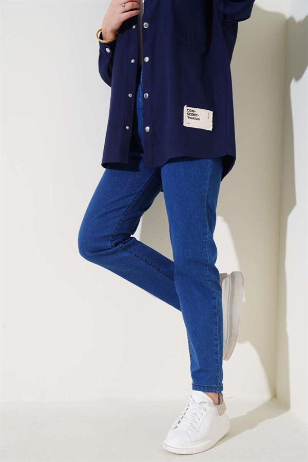 Skinny Leg Elastic Waist Jeans Blue