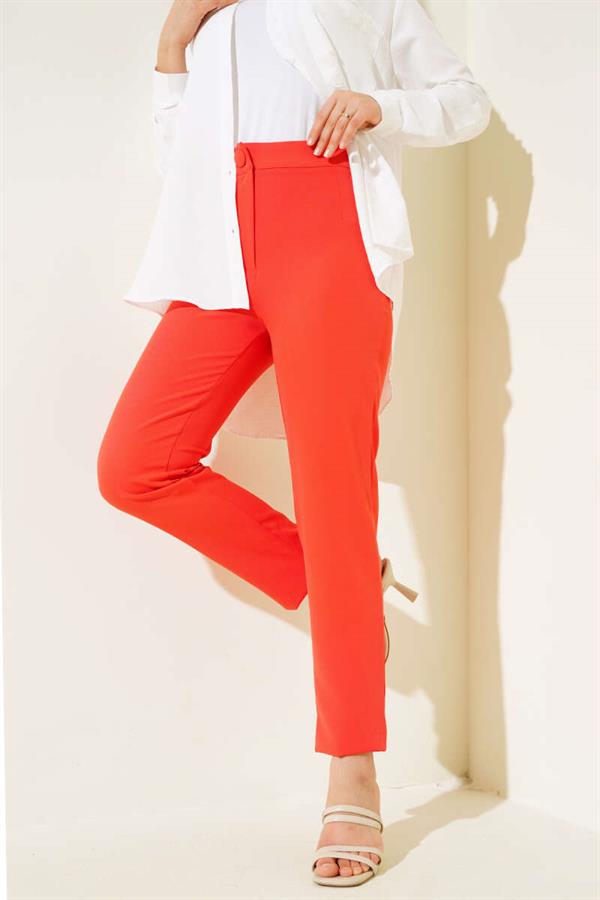 Skinny Leg Buttoned Trousers Alizarin
