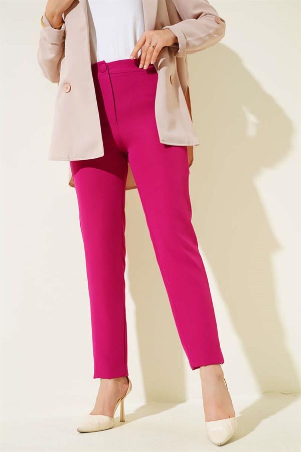 Skinny Leg Buttoned Trousers Plum