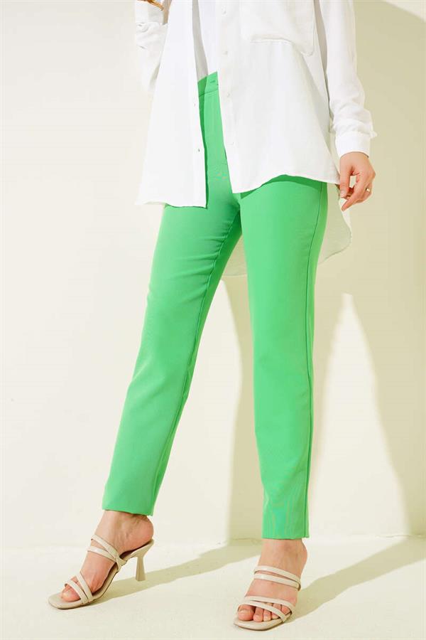 Skinny Leg Buttoned Trousers Green