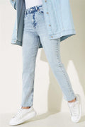 Skinny Leg Laser Cut Jeans Snow Light