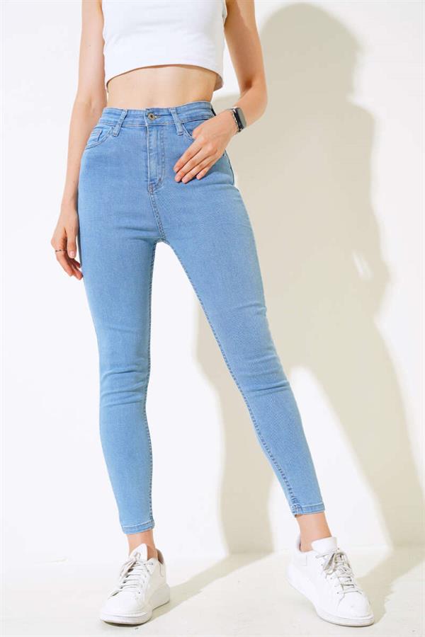 Skinny Leg Lycra Trousers Light Blue