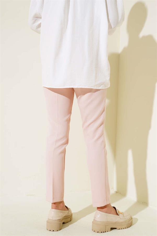  Slim Leg Pleated Fabric Trousers Powder
