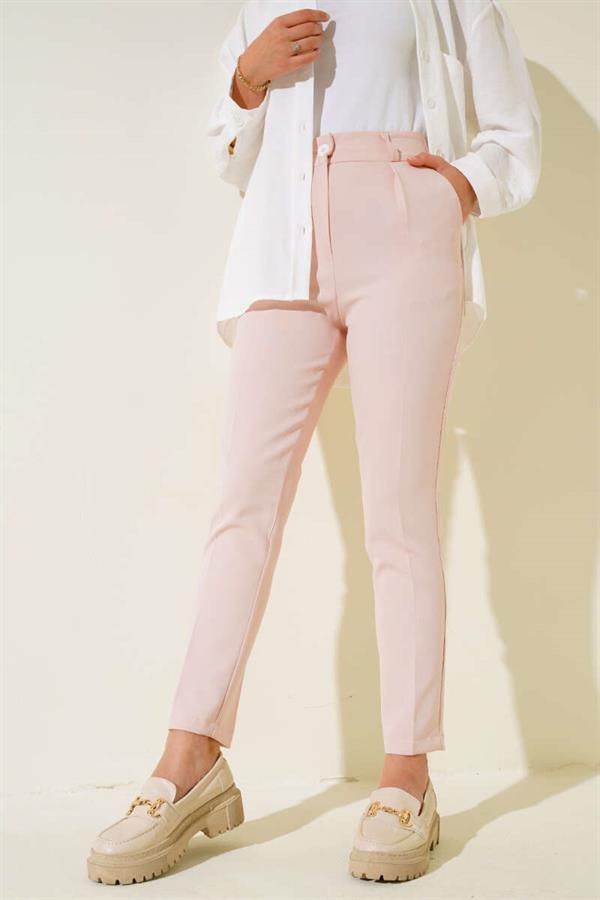  Slim Leg Pleated Fabric Trousers Powder