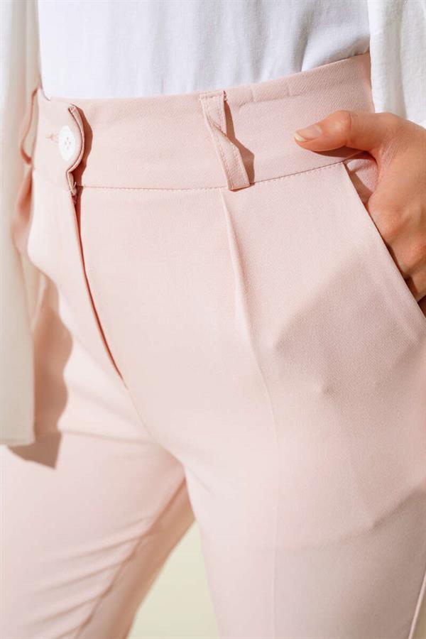  Slim Leg Pleated Fabric Trousers Powder