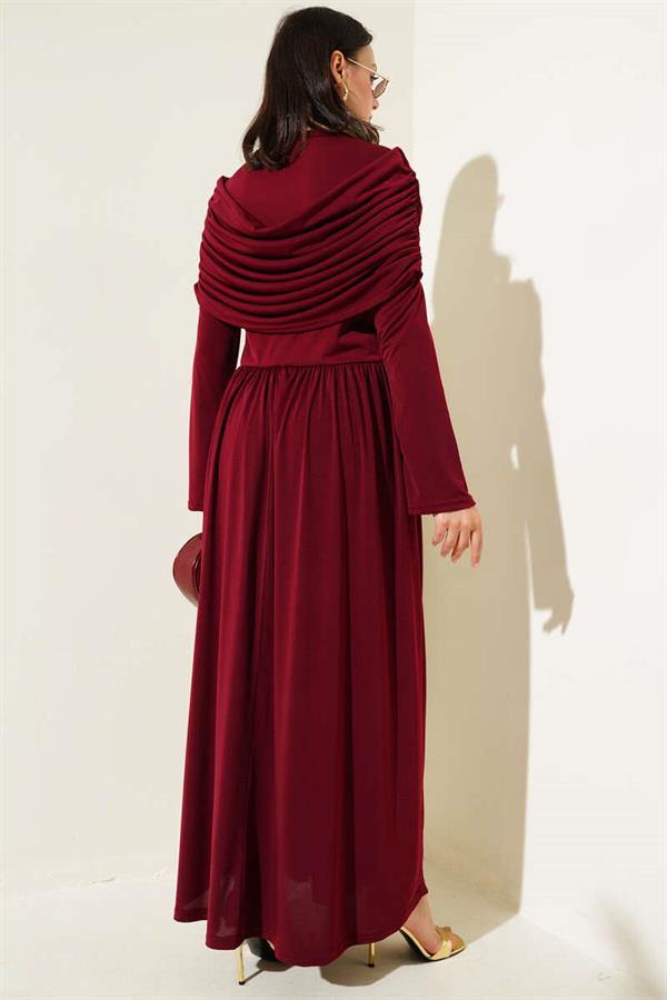 Cowl Neck Sandy Dress Burgundy