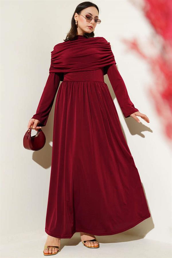 Cowl Neck Sandy Dress Burgundy
