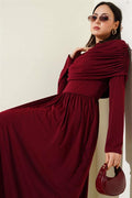 Cowl Neck Sandy Dress Burgundy