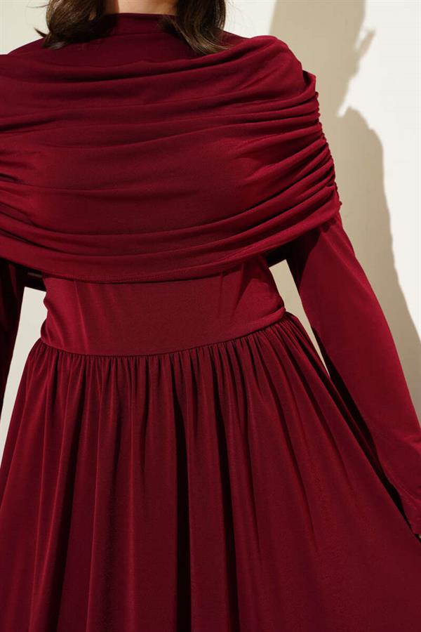 Cowl Neck Sandy Dress Burgundy