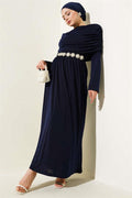 Sandy Dress with Cowl Neck Appearance, Navy Blue