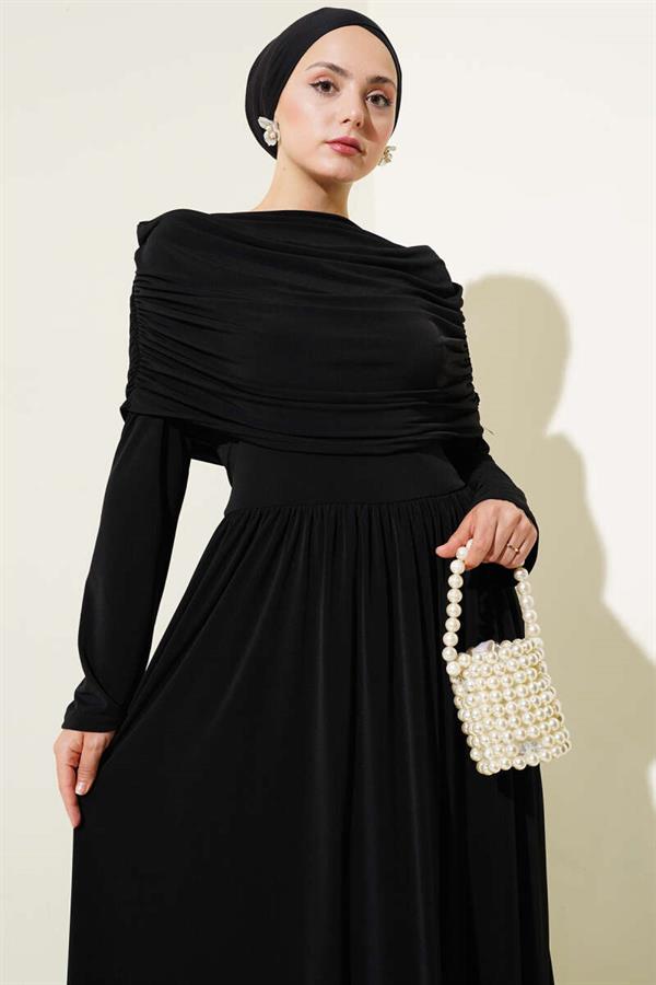 Cowl Neck Sandy Dress Black