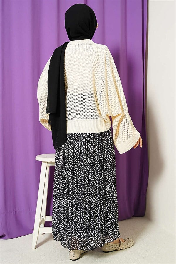 Openwork Batwing Sleeve Sweater Beige