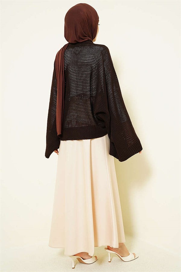 Openwork Batwing Sleeve Sweater in Coffee
