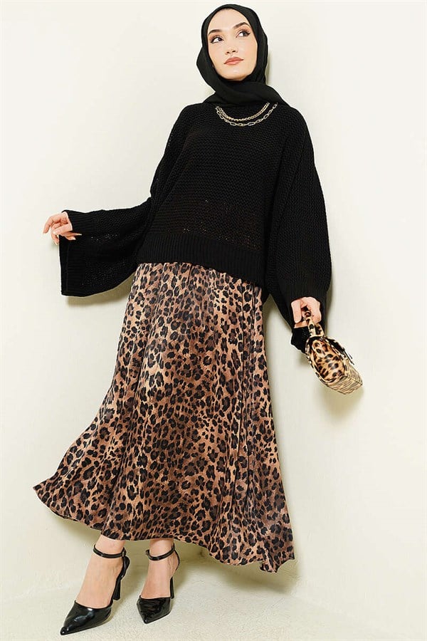 Openwork Batwing Sleeve Knit Sweater Black