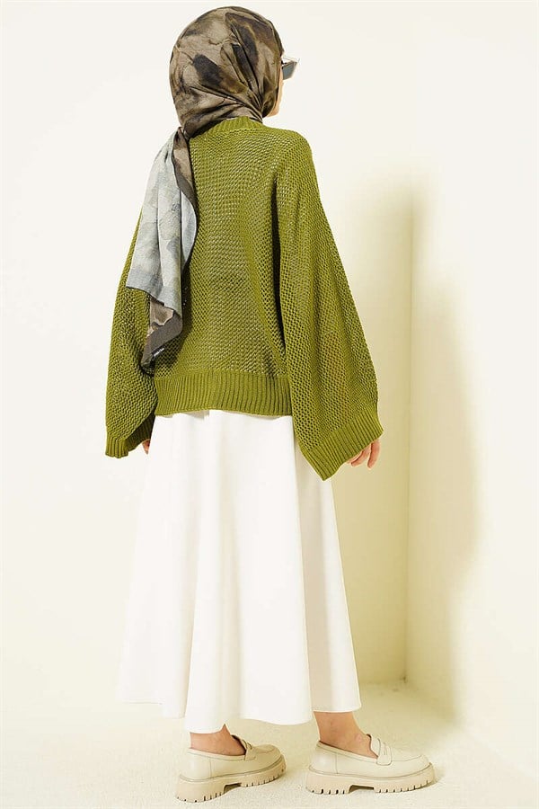 Openwork Batwing Sleeve Sweater Green