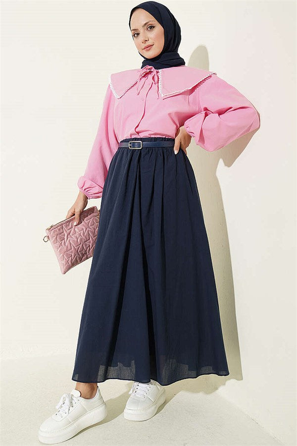 Sailor Collar Tie-Up Short Shirt Pink