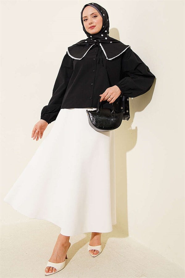 Sailor Collar Tie-Up Short Shirt, Black