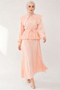 Sailor Collar Two-Piece Set with Drawstring Skirt, Salmon