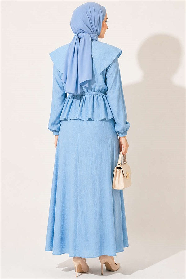 Sailor Collar Two-Piece Set with Drawstring Skirt, Blue