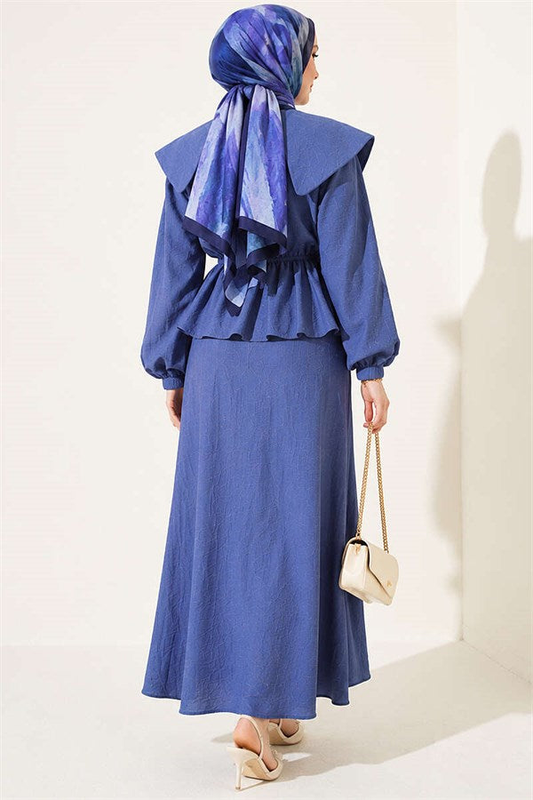 Sailor Collar Two-Piece Set with Drawstring Skirt, Indigo