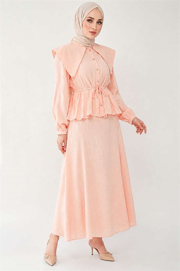 Sailor Collar Two-Piece Set with Drawstring Skirt, Salmon